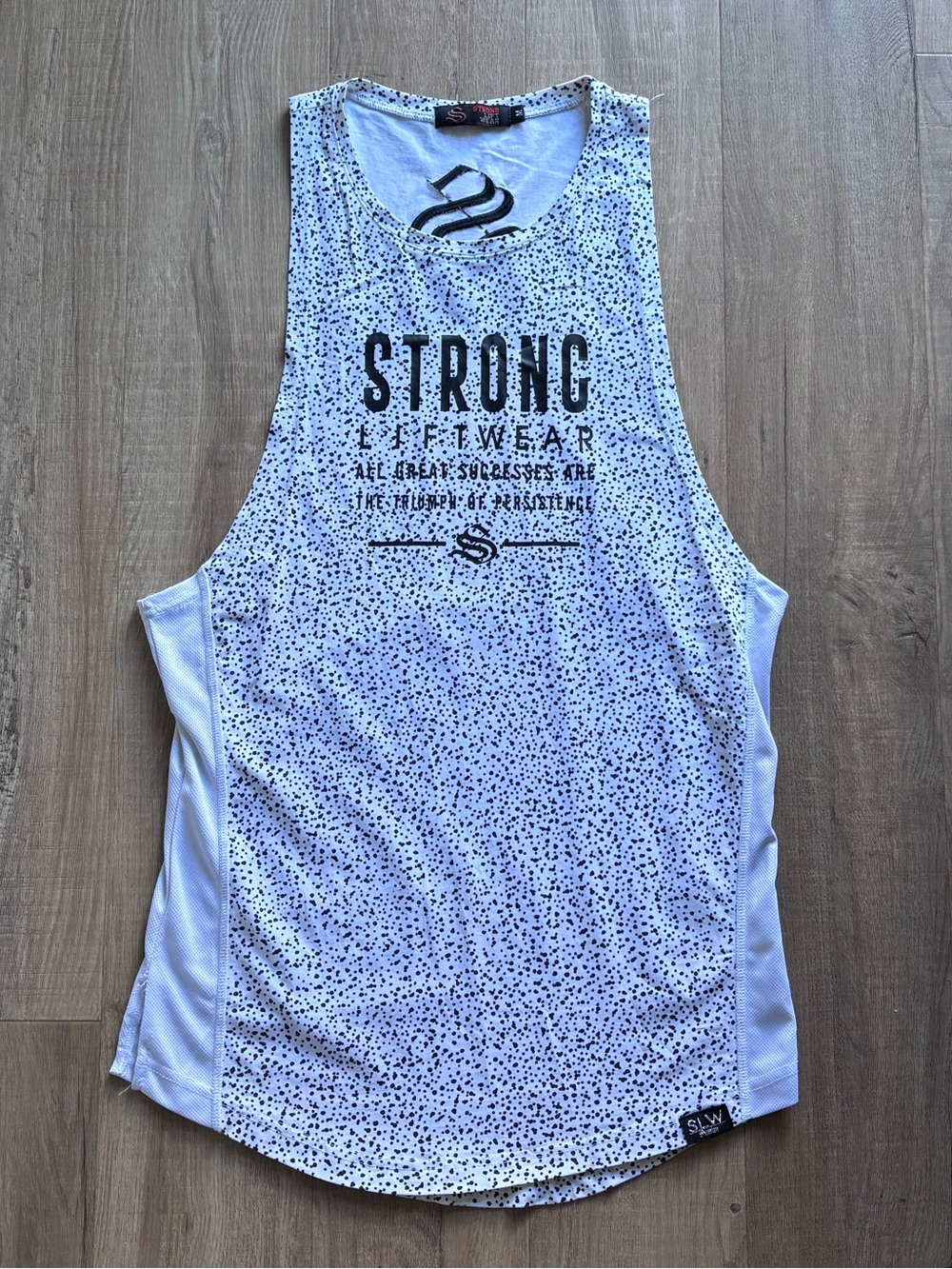 Strong Lift Wear White and Black Speckled Tank Top